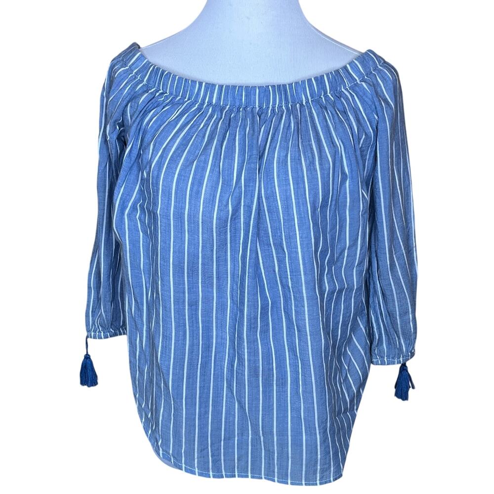 Old Navy Chambray Off Shoulder Tassle Striped Shirt New S